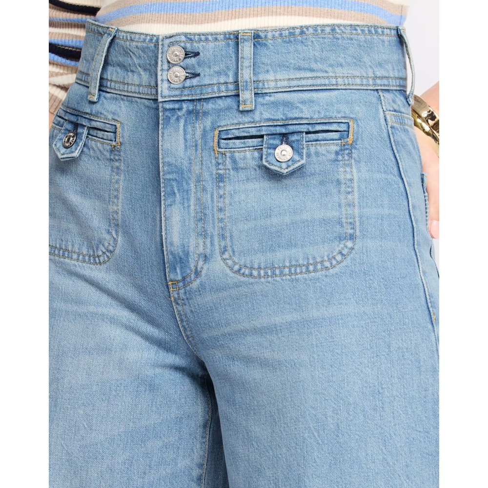 PAIGE Cameron Wide W/ Wide Wb+Welt Stitch Through Pockets Jeans Lt Blue  10 NWT - Picture 3 of 8